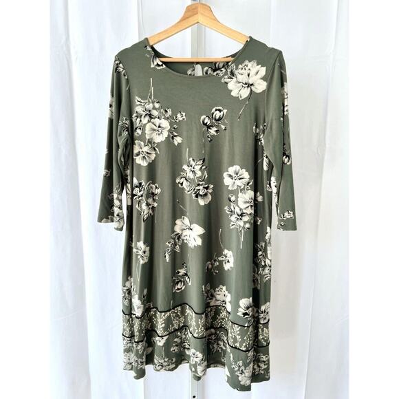 J. Jill Green A-Line Dress with 3/4 Sleeves and Crew Neck - Picture 1 of 6